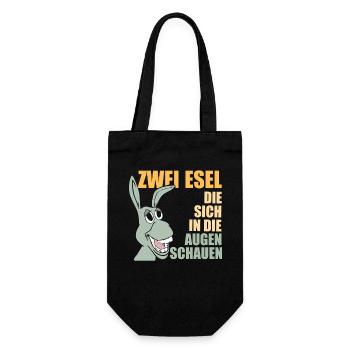 Zwei Esel die sich in die Augen schauen - Geschenkbeutel für Flaschen - Schwarz - Vorne