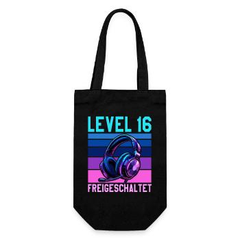 16. Geburtstag Junge Mädchen Gamer Level 16 Jahre - Geschenkbeutel für Flaschen - Schwarz - Vorne