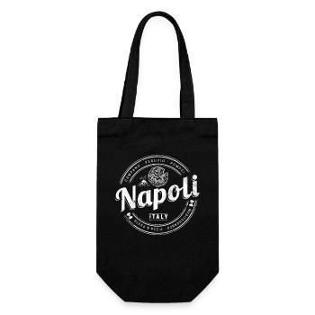 Neapel Italien mit Vesuv und Pizza Retro Souvenir - Geschenkbeutel für Flaschen - Schwarz - Vorne