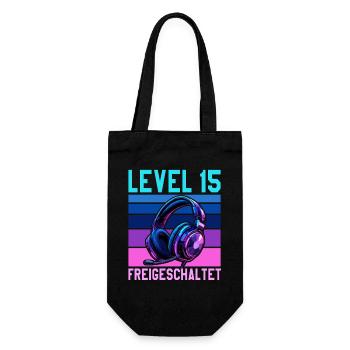 15. Geburtstag Junge Mädchen Gamer Level 15 Jahre - Geschenkbeutel für Flaschen - Schwarz - Vorne