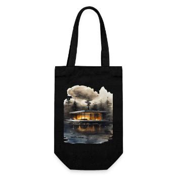 Firelit Modern Cabin on Lake - Gift Bag for Bottles - black - Front