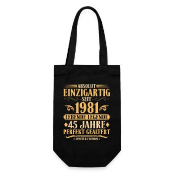 Einzigartig seit 1981 Baujahr 45. Geburtstag - Geschenkbeutel für Flaschen - Schwarz - Vorne
