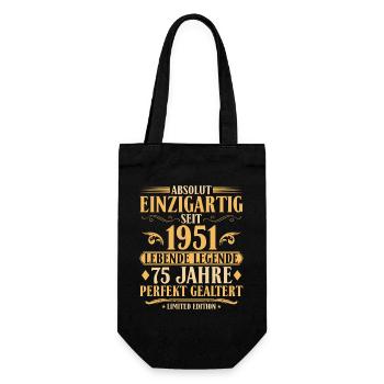 Einzigartig seit 1951 Baujahr 75. Geburtstag - Geschenkbeutel für Flaschen - Schwarz - Vorne