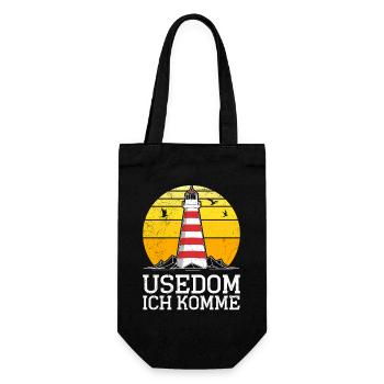 Insel USEDOM ICH KOMM Leuchtturm Retro Lustig - Geschenkbeutel für Flaschen - Schwarz - Vorne