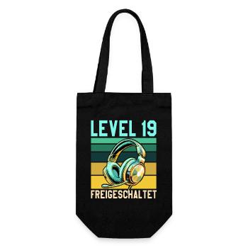 19. Geburtstag Junge Mädchen Gamer Level 19 - Geschenkbeutel für Flaschen - Schwarz - Vorne