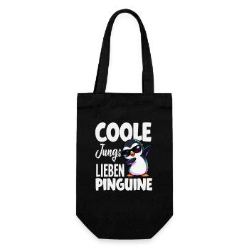 Coole Jungs lieben Pinguine Dabbing - Geschenkbeutel für Flaschen - Schwarz - Vorne
