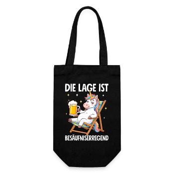 Die Lage Ist Besäufniserregend mit Einhorn - Geschenkbeutel für Flaschen - Schwarz - Vorne