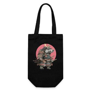 Wildschwein-Samurai in Rüstung mit pinkem Wappen - Geschenkbeutel für Flaschen - Schwarz - Vorne