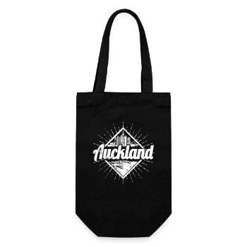 Auckland in Neuseeland mit Retro Skyline Souvenir - Geschenkbeutel für Flaschen - Schwarz - Vorne