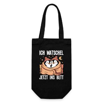 Ich watschel jetzt ins Bett Pinguin - Geschenkbeutel für Flaschen - Schwarz - Vorne