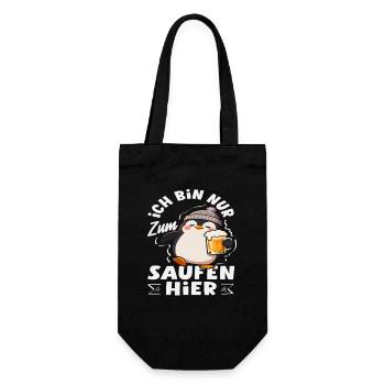 Ich bin nur zum Saufen hier Pinguin Bier - Geschenkbeutel für Flaschen - Schwarz - Vorne