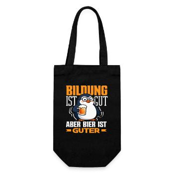 Bildung ist gut Bier ist guter Pinguin - Geschenkbeutel für Flaschen - Schwarz - Vorne
