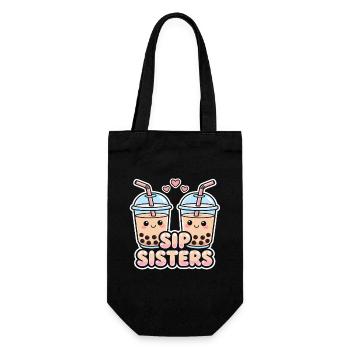 Sip Sisters Boba Tea Meilleures amies mignonnes au bubble tea - Sac à bouteille - noir - Devant