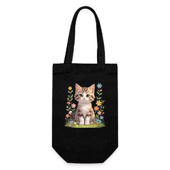Kittens in a sea of flowers - Gift Bag for Bottles - black - Front