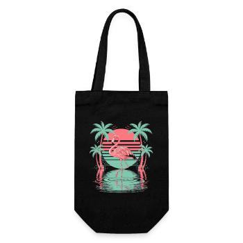 Tropical flamingo palm trees water sunset - Gift Bag for Bottles - black - Front