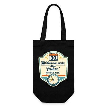 Dreißig und Retro Uhr Spruch - Geschenkbeutel für Flaschen - Schwarz - Vorne