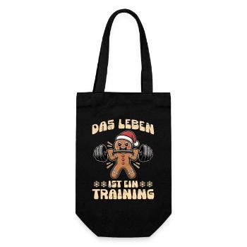 Lebkuchenmann DAS LEBEN IST EIN TRAINING Lustig - Geschenkbeutel für Flaschen - Schwarz - Vorne