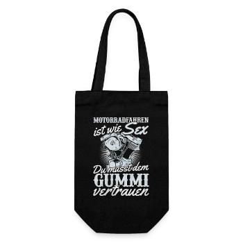 Motorrad Humor Sex Gummi Vertrauen - Geschenkbeutel für Flaschen - Schwarz - Vorne