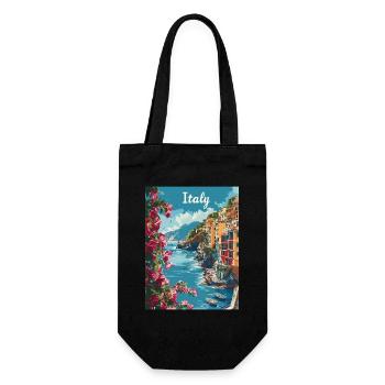 Italian Coastal Landscape with Flowers and - Gift Bag for Bottles - black - Front