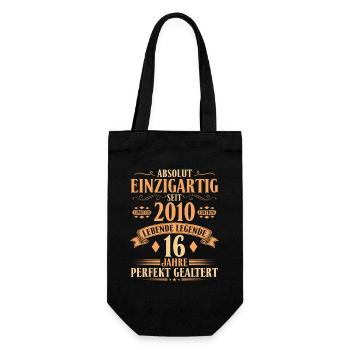 Einzigartig seit 2010 Legende – 16. Geburtstag - Geschenkbeutel für Flaschen - Schwarz - Vorne