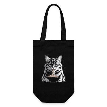 Cat Eats Ramen - Gift Bag for Bottles - black - Front