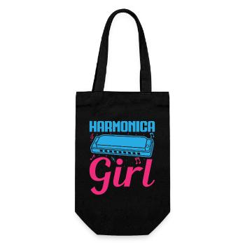 Funny Harmonica Player Girl Harmonica - Geschenkbeutel für Flaschen - Schwarz - Vorne