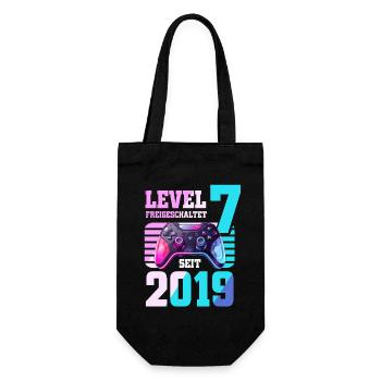 7. Geburtstag Junge Mädchen 2019 Gaming Level 7 - Geschenkbeutel für Flaschen - Schwarz - Vorne