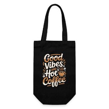 Gute Vibes, heißer Kaffee Morgenmuffel Geschenk - Geschenkbeutel für Flaschen - Schwarz - Vorne