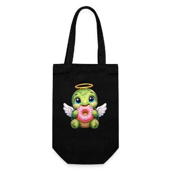 Mignon ange manchot avec un beignet animé aux ailes - Sac à bouteille - noir - Devant