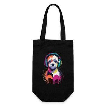 Maltipoo mit Kopfhörern - Geschenkbeutel für Flaschen - Schwarz - Vorne