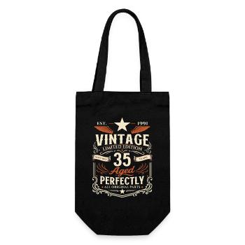 35. Geburtstag Geschenk 1991 Mann Vintage Retro - Geschenkbeutel für Flaschen - Schwarz - Vorne