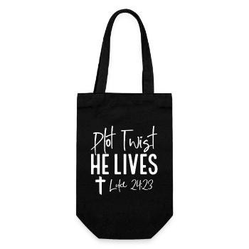 Plot-Twist: Er lebt Lukas 24,23 - Geschenkbeutel für Flaschen - Schwarz - Vorne