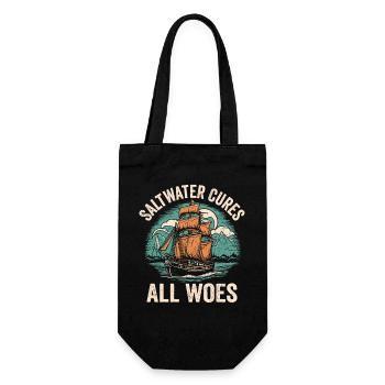 Saltwater Cures All Woes Captain Sail Sailor - Gift Bag for Bottles - black - Front