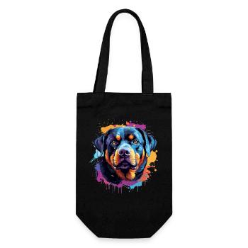 Farbenfrohes Splash-Rottweiler-Porträt - Geschenkbeutel für Flaschen - Schwarz - Vorne