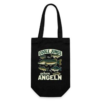 Coole Jungs gehen Angeln Vintage Fische - Geschenkbeutel für Flaschen - Schwarz - Vorne