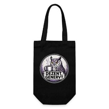 Dezent Genervt Eule mit Kaffee - Geschenkbeutel für Flaschen - Schwarz - Vorne