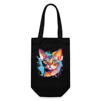 Abessinisches Katzengesicht – bunte Splash-Kunst - Geschenkbeutel für Flaschen - Schwarz - Vorne