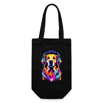 Golden Retriever mit Kopfhörer - Geschenkbeutel für Flaschen - Schwarz - Vorne