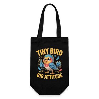 Tiny Bird Big Attitude Vogel Spruch - Geschenkbeutel für Flaschen - Schwarz - Vorne