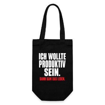 Ich wollte produktiv sein – Dann kam das Leben - Geschenkbeutel für Flaschen - Schwarz - Vorne