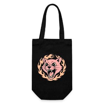 Flammenkatze Pink Feuerkopf - Geschenkbeutel für Flaschen - Schwarz - Vorne