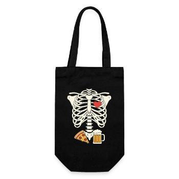 Dad Skeleton Halloween Beer Pizza Funny Pregnancy  - Gift Bag for Bottles - black - Front