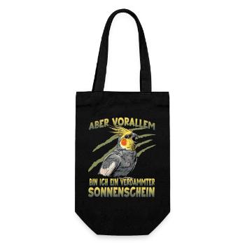 Nymphensittich Cockatiel exotischer Papagei - Geschenkbeutel für Flaschen - Schwarz - Vorne