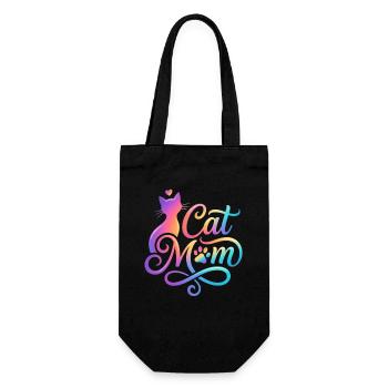 Maman chat, Maman chat, motif coloré de chat - Sac à bouteille - noir - Devant