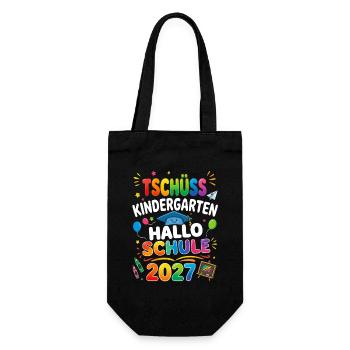 Tschüss Kindergarten Hallo Schule 2027 - Geschenkbeutel für Flaschen - Schwarz - Vorne