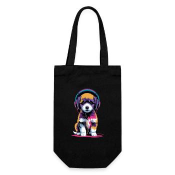 Chiot caniche avec un casque - Sac à bouteille - noir - Devant