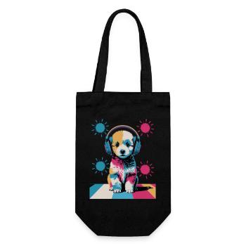 Chiot caniche avec un casque - Sac à bouteille - noir - Devant
