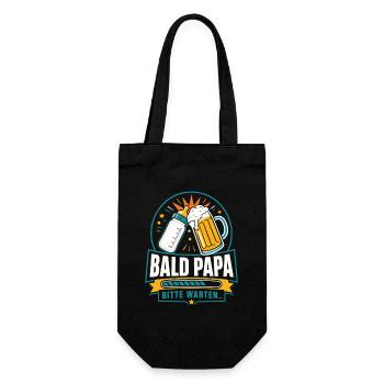 Bald Papa Bitte Warten – Bier Humor - Geschenkbeutel für Flaschen - Schwarz - Vorne