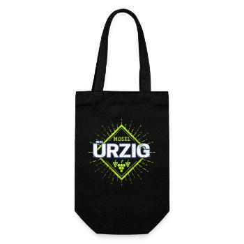 Ürzig an der Mosel mit Retro Weintrauben Souvenir - Geschenkbeutel für Flaschen - Schwarz - Vorne