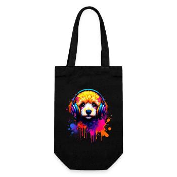 Chiot caniche avec un casque - Sac à bouteille - noir - Devant